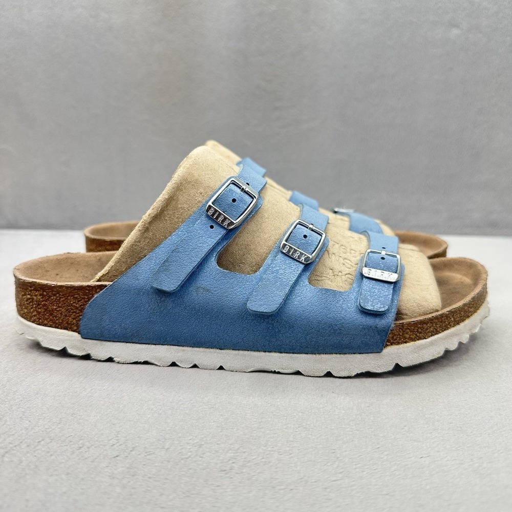 Birkenstock Florida Womens Size 7 (EU 38) Slide Sandals Blue Birko-Flor Nubuck